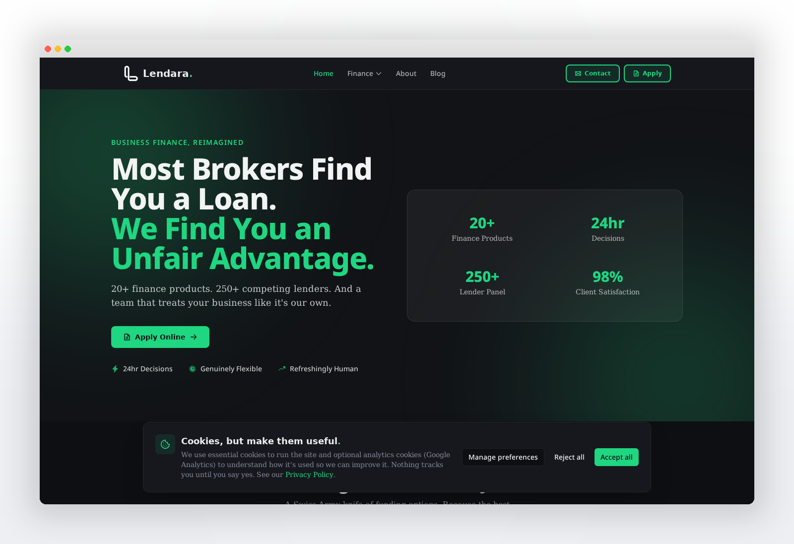 Lendara website homepage screenshot