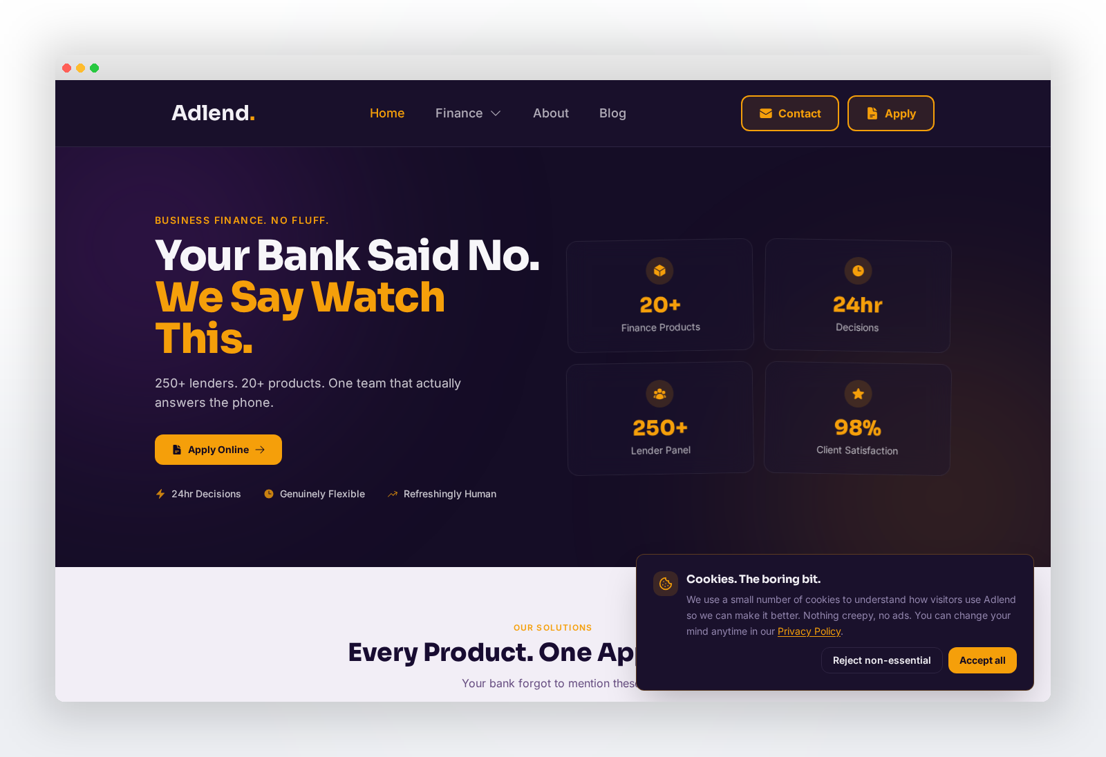 Adlend website homepage screenshot