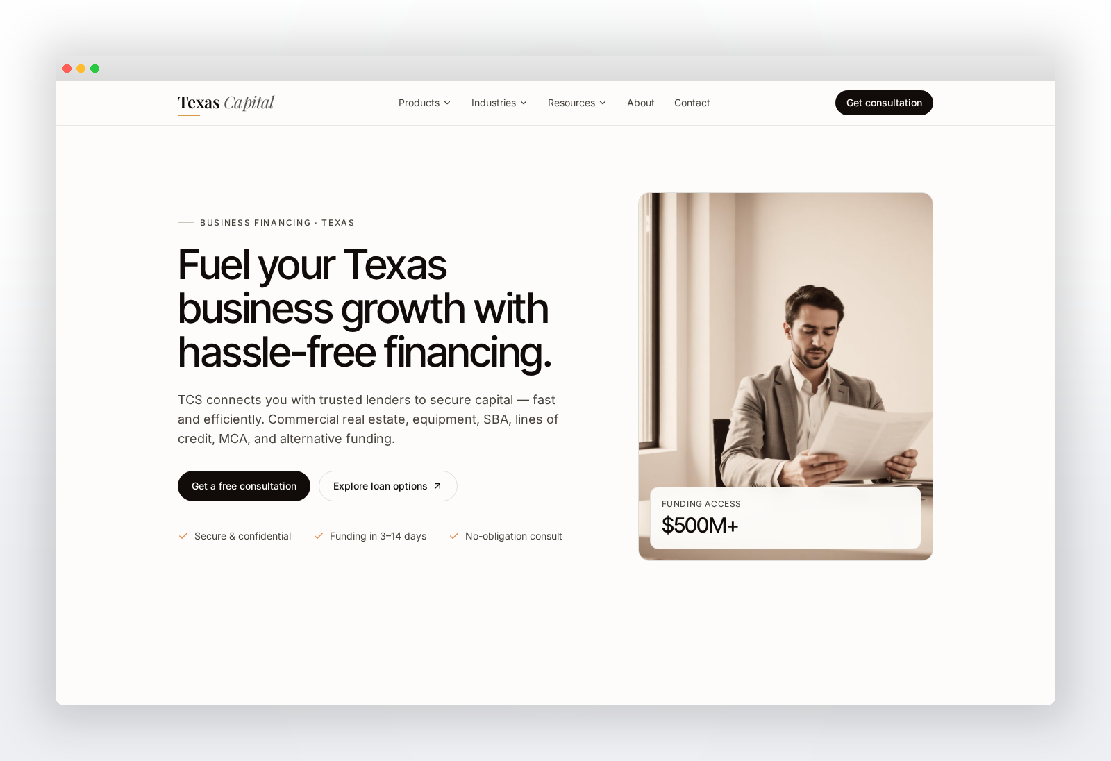 Texas Capital Solutions website homepage screenshot